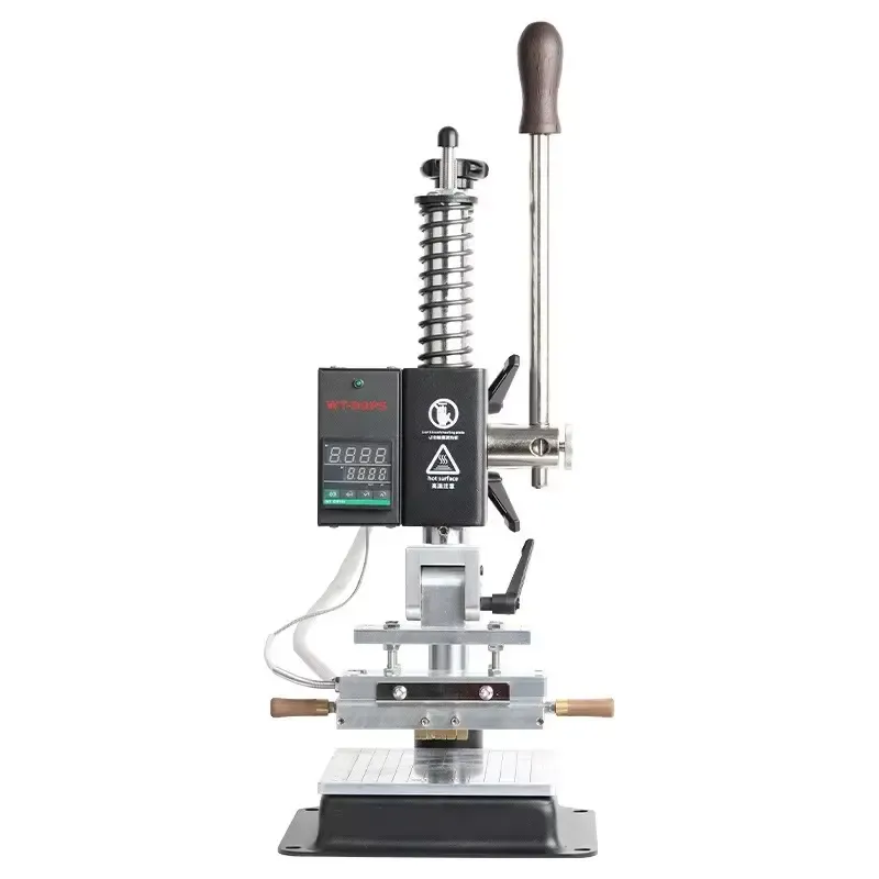 Máquina de hot stamping WT-90PS com cabeçote basculante para logos precisos