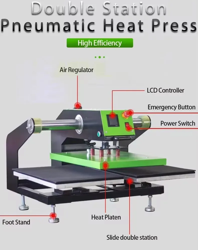 Double Station Pneumatic Heat Press for Efficient Transfer Production detail 1