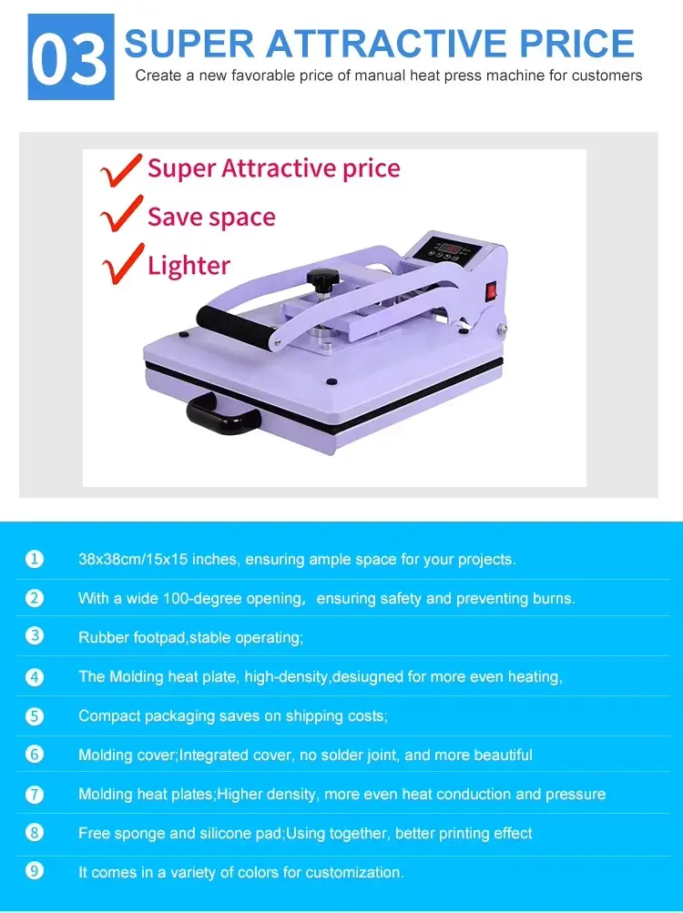 Compact Clamshell Manual Heat Press Machine for T-Shirt Customization detail image