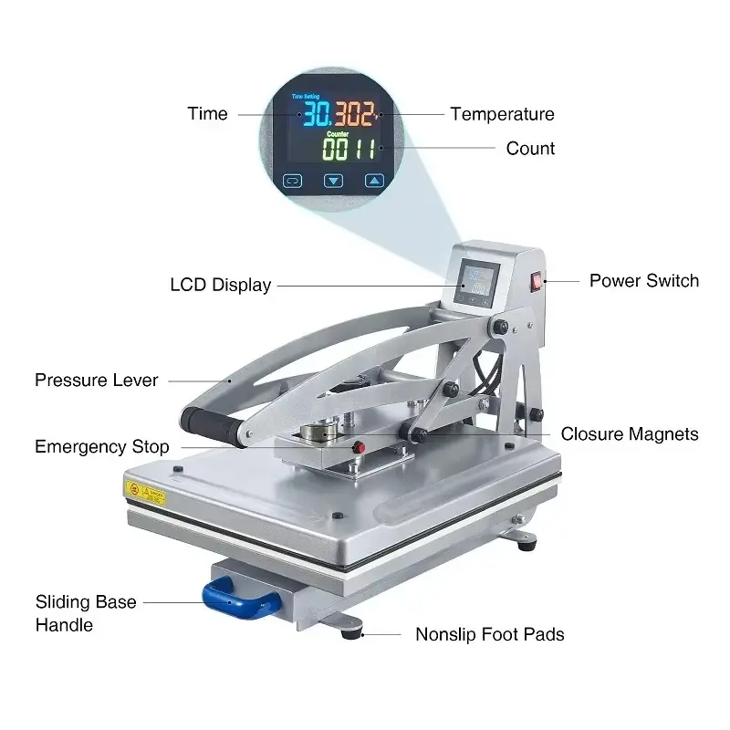 Digital Manual Heat Press Machine with Pull-Out Drawer for Garment Printing detail image