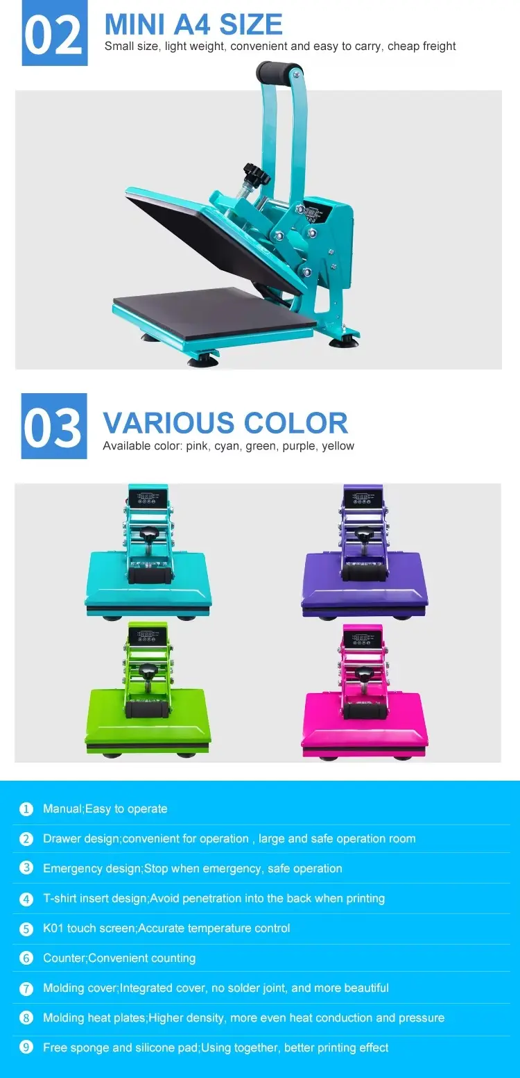 Manual Clamshell Heat Press Machine for Custom T-Shirt and Textile Transfer detail image