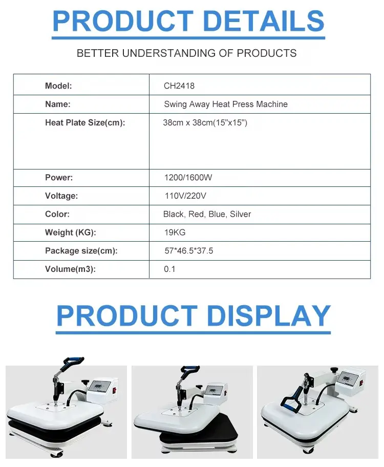 Swing-Away Manual Heat Press Machine for Sublimation and HTV Transfers detail image