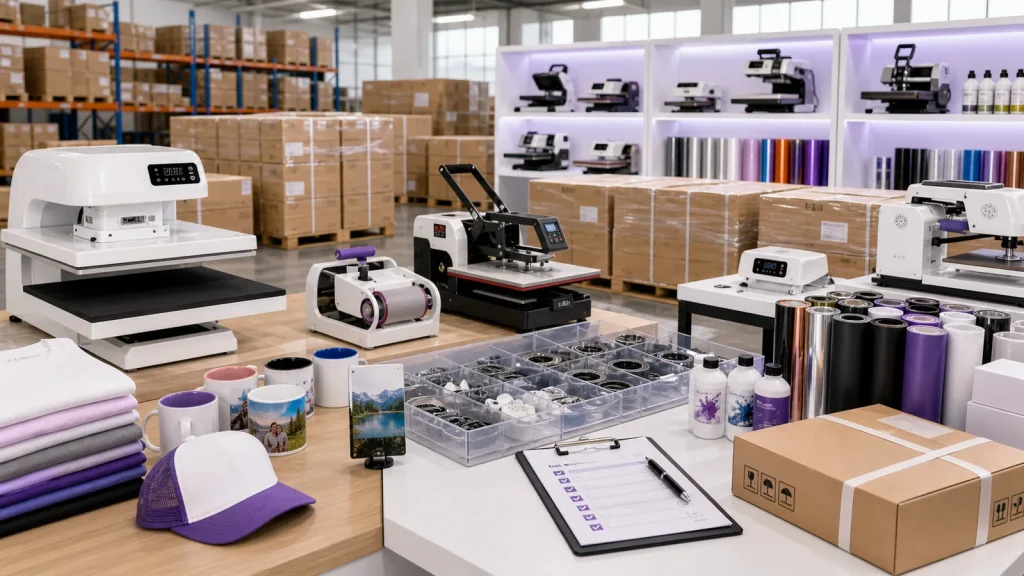Distributor supply plan for heat press machines and transfer consumables case sharing