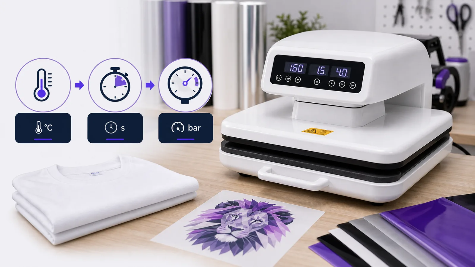 Heat press temperature time and pressure setup for transfer production