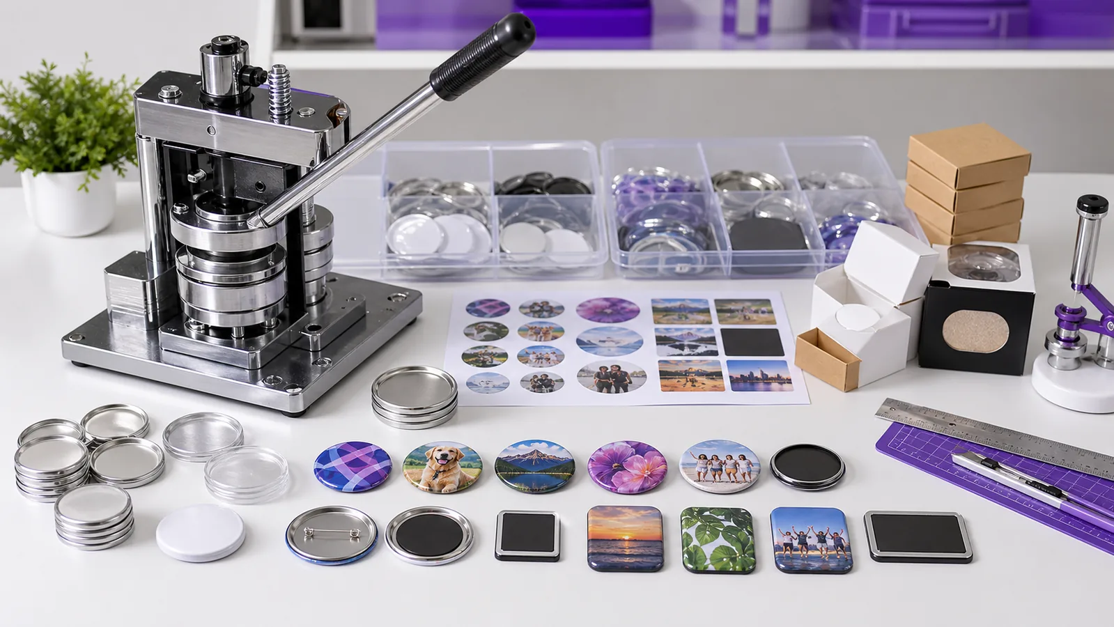 Badge making and fridge magnet customization workbench